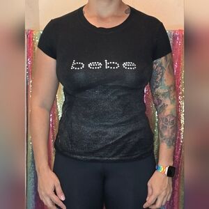 Bebe Silver black rhinestone T shirt Medium